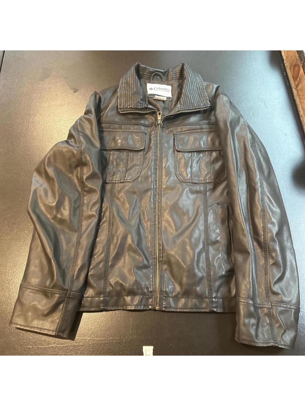 Vintage Colombia faux leather bomber style jacket cool collar men’s size L